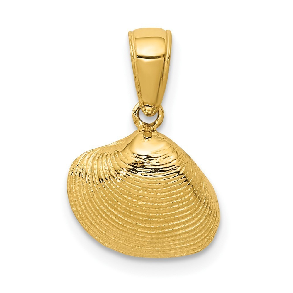 10k Yellow Gold Sea Life Small Clam Shell Necklace Charm Pendant